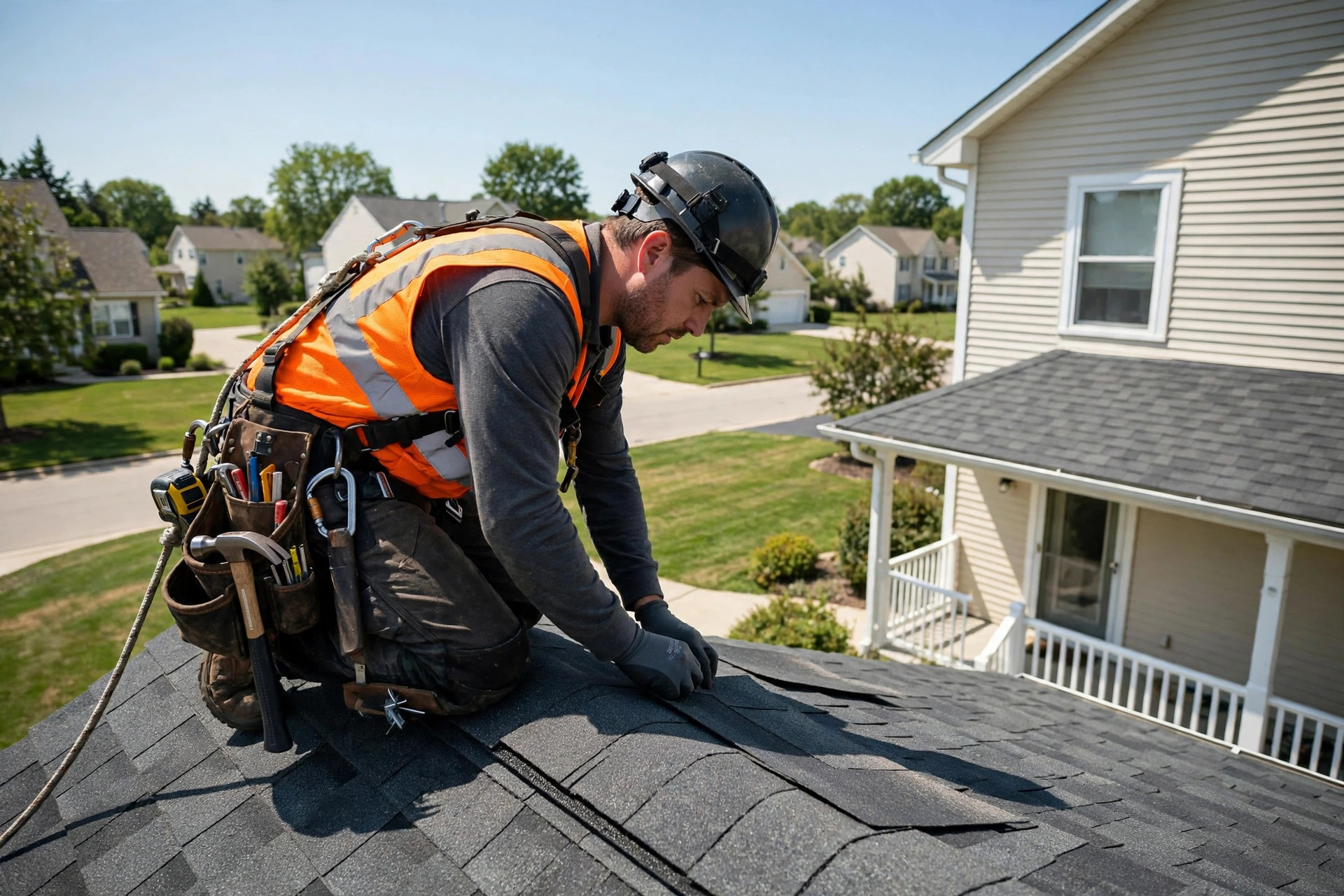 Roofing contractor at work, sample concept photography